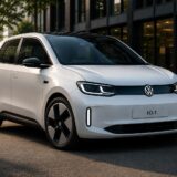 Volkswagen ID.1 2027, future citadine électrique de Volkswagen présentée dans un environnement urbain moderne