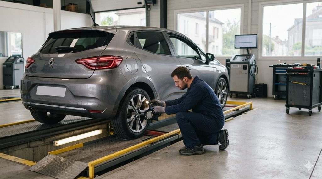 Voiture dans un centre de contrôle technique automobile