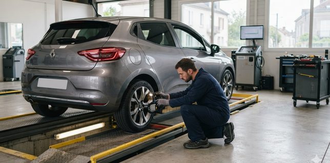 Voiture dans un centre de contrôle technique automobile